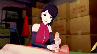 Хентай Боруто - Сарада Дрочит, сосет, дрочит сиськи жана трахается менен Боруто